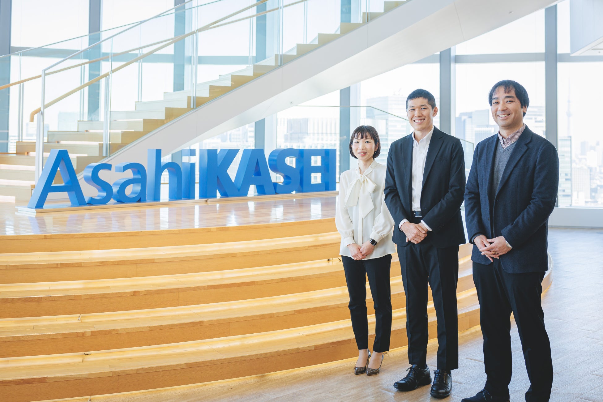 From left to right: Hikari Oku from Asahi Kasei Corp., Atsushi Yamazaki from the same company, and Yasuhiko Futaki from Asahi Kasei Construction Materials Corporation